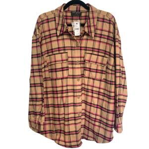 Lane Bryant Women’s Tan Pink Plaid Flannel Cotton Shacket Size 18/20